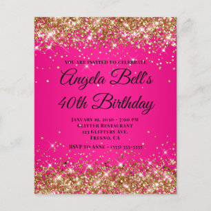 Prospectus 11,4 Cm X 14,2 Cm Glitter Argent Ombré Rose Chaud Monogramme 40 ans 
