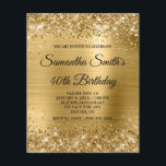 Prospectus 11,4 Cm X 14,2 Cm Glittery Gold Foil 40th Birthday Invitation Flyer<br><div class="desc">Une invitation glamour monogrammée de 40e anniversaire pour elle sur une option de circulaire papier budget (aucune enveloppe incluse). Faux parties scintillant brillante en or contre une coordination faux brillant en métal brossé image graphique. Le monogramme et le texte de calligraphie noir et blanc peuvent être customisés. Toute la brillance...</div>