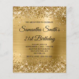 Prospectus 11,4 Cm X 14,2 Cm Glittery Gold Glam 21e anniversaire Invitation