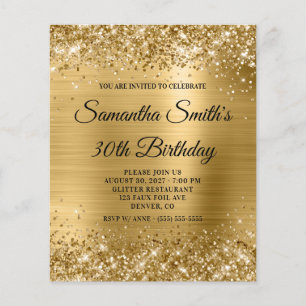 Prospectus 11,4 Cm X 14,2 Cm Glittery Gold Glam 30e anniversaire Invitation