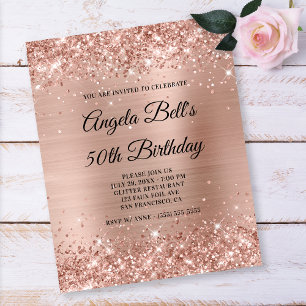 Prospectus 11,4 Cm X 14,2 Cm Glittery Light Rose Gold 50th Birthday Paper Flyer