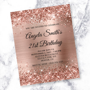 Prospectus 11,4 Cm X 14,2 Cm Glittery Rose Gold Foil 21e anniversaire Invitatio