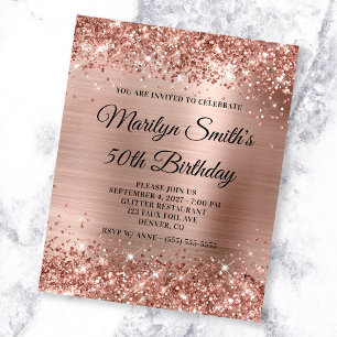 Prospectus 11,4 Cm X 14,2 Cm Glittery Rose Gold Glam 50e anniversaire Invitatio
