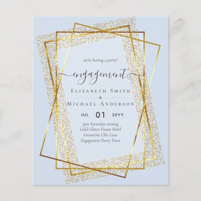 Prospectus 11,4 Cm X 14,2 Cm Glitzy Glam ENGAGEMENT Partie Invitations BUDGET (Devant)