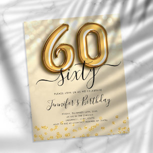 Prospectus 11,4 Cm X 14,2 Cm Gold Balloon Parties scintillant 60e anniversaire