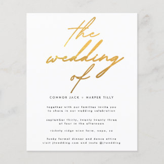 Prospectus 11,4 Cm X 14,2 Cm GOLD Budget Wedding Inviter Détails QR Code Modern