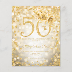 Prospectus 11,4 Cm X 14,2 Cm Gold Floral 50e anniversaire lumière Invitation