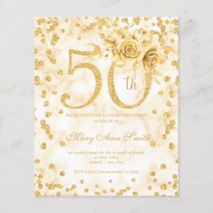 Prospectus 11,4 Cm X 14,2 Cm Gold Floral 50e Anniversaire Marbre Invitation
