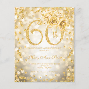 Prospectus 11,4 Cm X 14,2 Cm Gold Floral 60e anniversaire lumière Invitation
