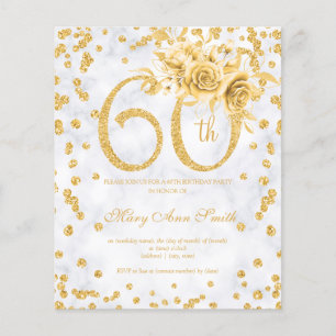 Prospectus 11,4 Cm X 14,2 Cm Gold Floral 60e Anniversaire Marbre Invitation
