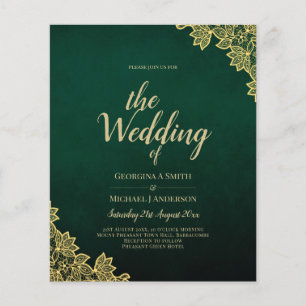 Prospectus 11,4 Cm X 14,2 Cm Gold Lace Emerald Green All-in-1 Wedding Invitatio