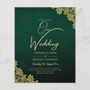 Prospectus 11,4 Cm X 14,2 Cm Gold Lace Emerald Green All-in-1 Wedding Invitatio