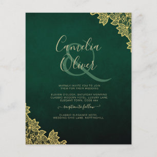 Prospectus 11,4 Cm X 14,2 Cm Gold Lace Emerald Green All-in-1 Wedding Invitatio