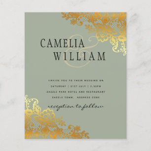 Prospectus 11,4 Cm X 14,2 Cm Gold Lace Green Wedding Invitations Budget