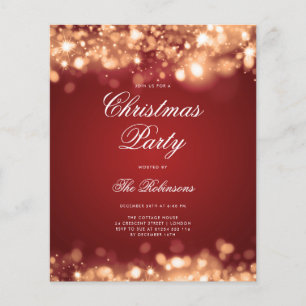 Prospectus 11,4 Cm X 14,2 Cm Gold Red Christmas Lights Invitation Programme et