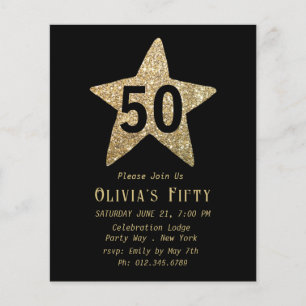 Prospectus 11,4 Cm X 14,2 Cm Gold Sparkly Star 50th Birthday Party Flyer