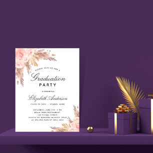Prospectus 11,4 Cm X 14,2 Cm Graduation pampas herbe rose invitation budget