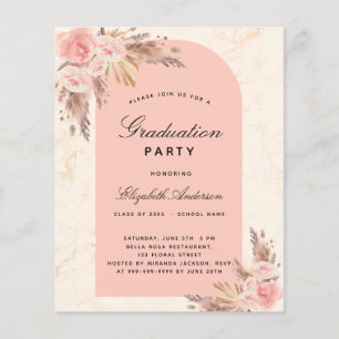 Prospectus 11,4 Cm X 14,2 Cm Graduation partie pampas rose invitation budgétair