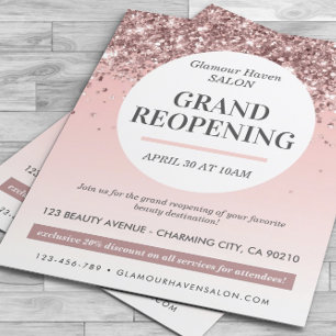 Prospectus 11,4 Cm X 14,2 Cm Grand réouverture Blush Pink Parties scintillant S