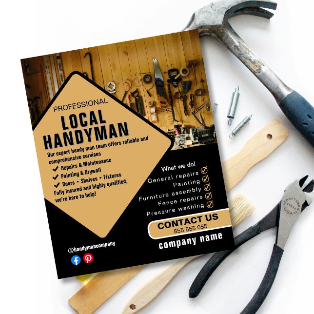 Prospectus 11,4 Cm X 14,2 Cm Handyman Services Flyer Template | Local Trades  (Créateur téléchargé)