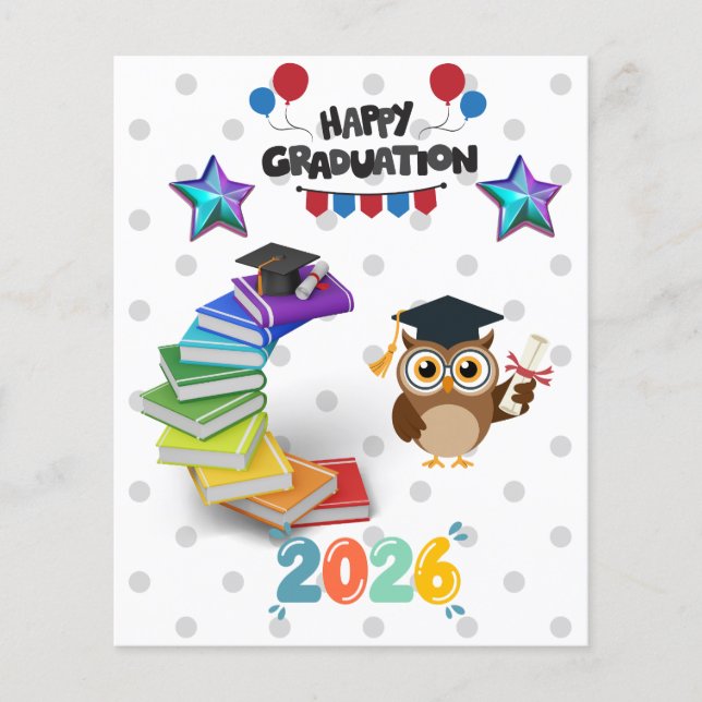 Prospectus 11,4 Cm X 14,2 Cm Happy Graduation 2026 - Cute Owl & Books  (Devant)