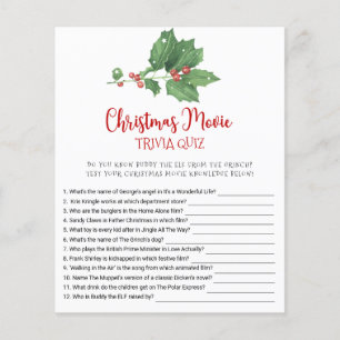 Prospectus 11,4 Cm X 14,2 Cm Holly Wreath Christmas Movie TRIVIA QUIZ Game Card