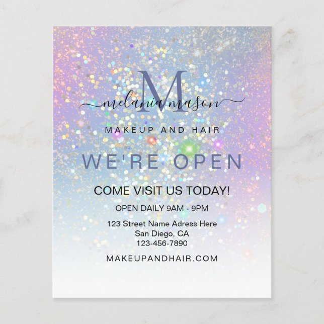 Prospectus 11,4 Cm X 14,2 Cm Holographique Parties scintillant de glam Élégant  (Devant)