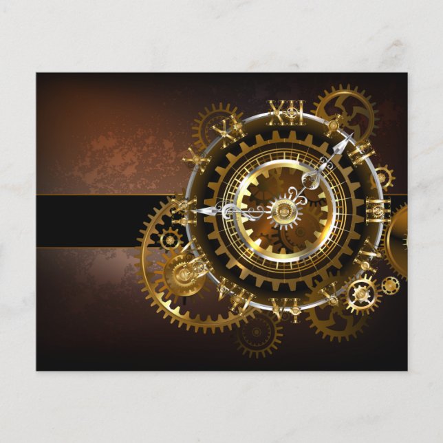 Prospectus 11,4 Cm X 14,2 Cm Horloge Steampunk avec engrenages antiques (Devant)
