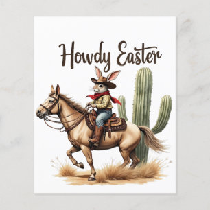 Prospectus 11,4 Cm X 14,2 Cm Howdy Bunny de Pâques chevauchant un Cheval Cowboy