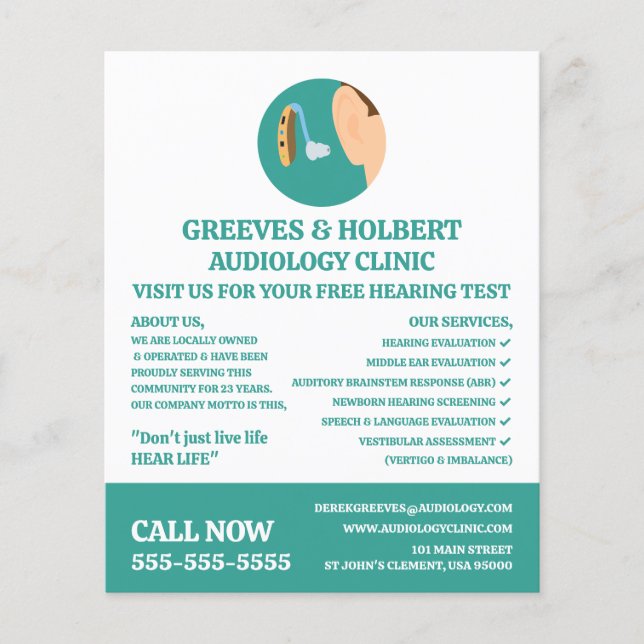 Prospectus 11,4 Cm X 14,2 Cm Icône d'aide auditive, audiologiste, Clinique d'au (Devant)