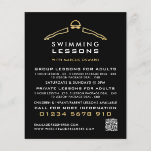 Prospectus 11,4 Cm X 14,2 Cm Icône de nage à huile d'or, advert de leçon de nag