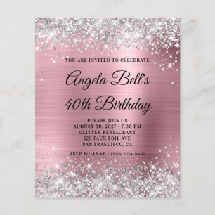 Prospectus 11,4 Cm X 14,2 Cm Invitation 40 ans Anniversaire Paillettes Argent R