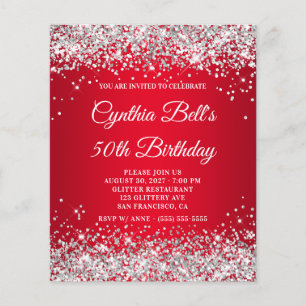 Prospectus 11,4 Cm X 14,2 Cm Invitation 50 ans Anniversaire Dégradé Rouge Paill
