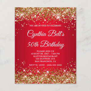 Prospectus 11,4 Cm X 14,2 Cm Invitation 50e Anniversaire Dégradé Rouge Paillett