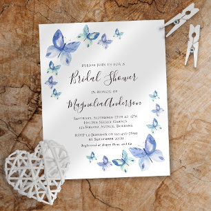 Prospectus 11,4 Cm X 14,2 Cm Invitation à la douche nuptiale Papier papillon