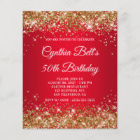 Invitation Anniversaire 50 Ans Dégradé Rouge Paill