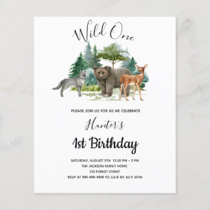 Prospectus 11,4 Cm X 14,2 Cm Invitation anniversaire Wild One thème forêt et an