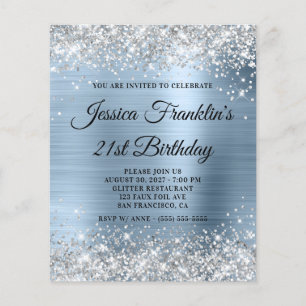 Prospectus 11,4 Cm X 14,2 Cm Invitation argentée avec paillettes pour 21e anniv