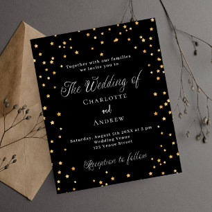 Prospectus 11,4 Cm X 14,2 Cm Invitation budgétaire des étoiles d'or noir mariag