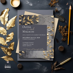 Prospectus 11,4 Cm X 14,2 Cm Invitation budgétaire Feuille d'or Impasto Noir