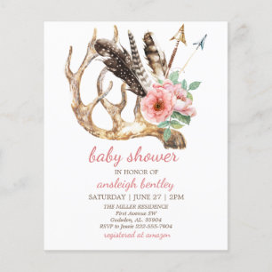 Prospectus 11,4 Cm X 14,2 Cm Invitation budgétaire Floral et Antler Baby shower