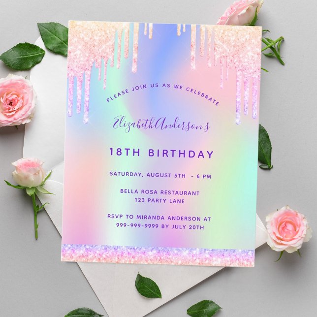 Prospectus 11,4 Cm X 14,2 Cm Invitation budgétaire pour anniversaire rose viole (Créateur téléchargé)