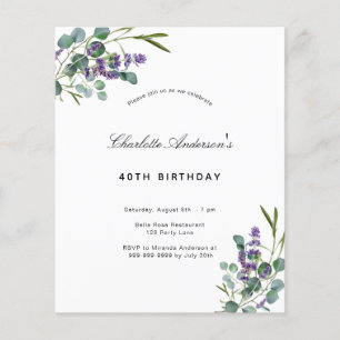 Prospectus 11,4 Cm X 14,2 Cm Invitation budgétaire pour l'eucalyptus lavender a