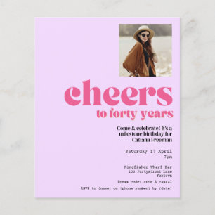 Prospectus 11,4 Cm X 14,2 Cm Invitation budgétaire, Retro Purple 40e anniversai