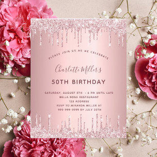 Prospectus 11,4 Cm X 14,2 Cm Invitation budgétaire rose poudré pailleté rose po