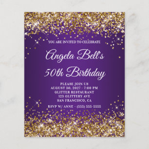 Prospectus 11,4 Cm X 14,2 Cm Invitation d'anniversaire 50 ans Glitter Or Royal