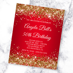 Prospectus 11,4 Cm X 14,2 Cm Invitation d'anniversaire 50 ans ombré rouge paill
