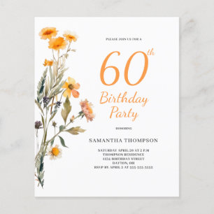 Prospectus 11,4 Cm X 14,2 Cm Invitation d'anniversaire 60 ans à fleurs sauvages
