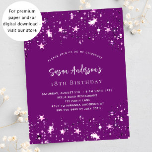 Prospectus 11,4 Cm X 14,2 Cm Invitation d'anniversaire budget Purple stars