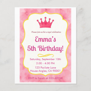 Prospectus 11,4 Cm X 14,2 Cm Invitation d'anniversaire de la Couronne rose   za